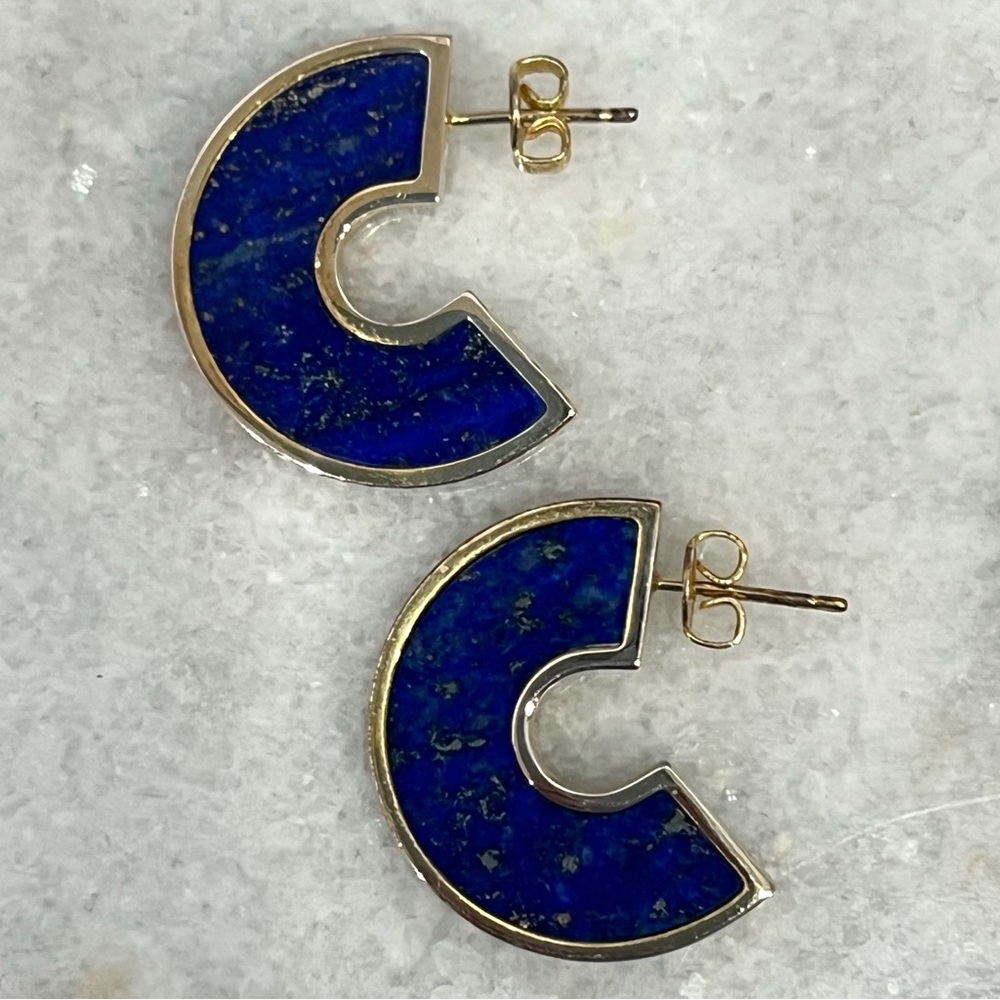 Lapis Lazuli Bezeled Inlay Open Gold Hoop
